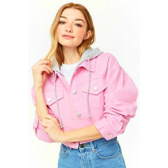 Forever 21 Hooded Cropped Denim Jacket